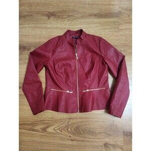 Baccini Faux leather Jacket Women Size M Long Sleeve Full Zip Burgundy Color